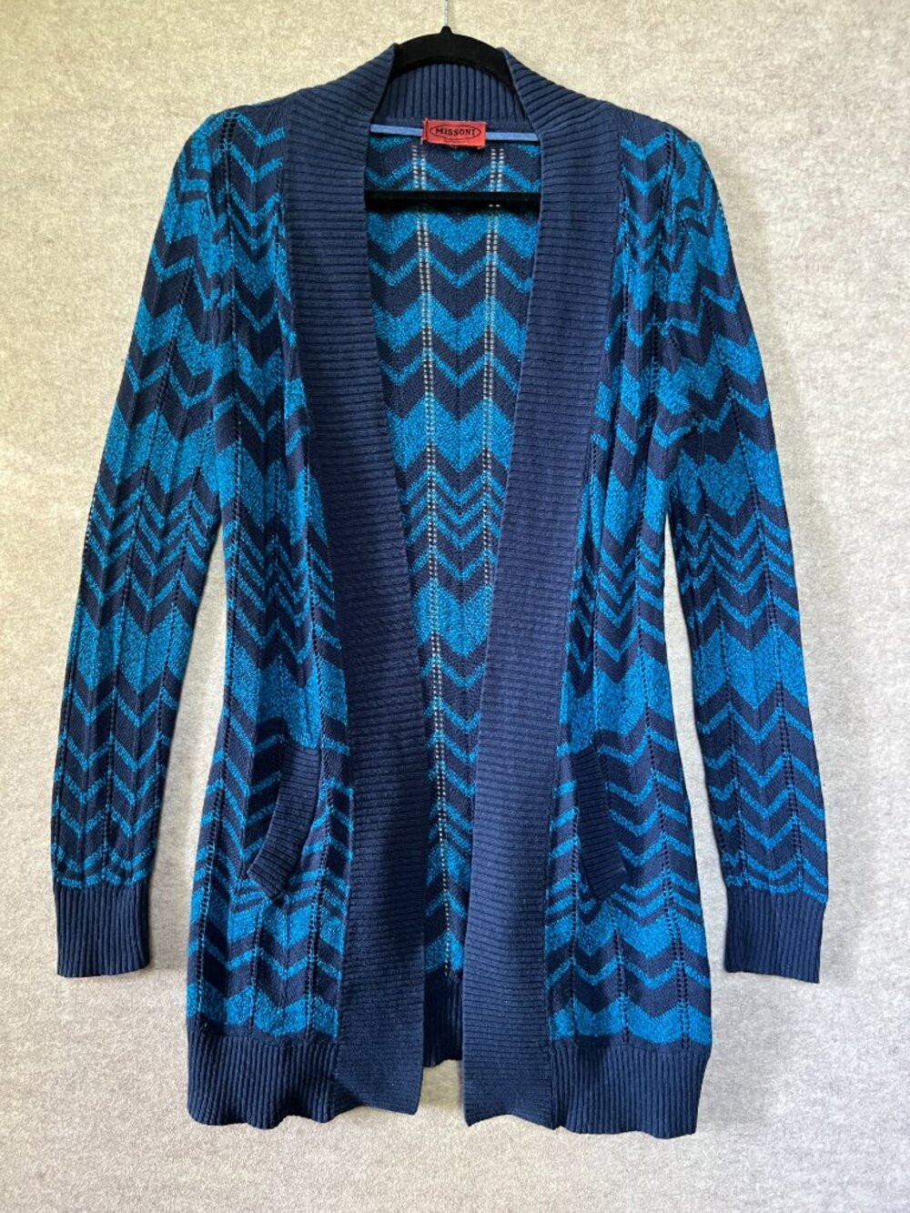 Missoni For Target Knit Chevron Open Cardigan, Blue and Navy, Size M - Picture 3 of 6